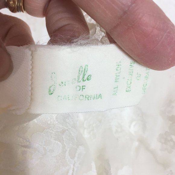 Vintage Jenelle M Tall White Negligee Peignor SET Sheer Chiffon Floral Lace Puff - Picture 10 of 11
